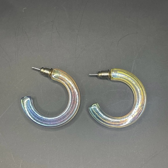 Iridescent Hoops Holographic Lucite Transparent Retro Earrings - Picture 4 of 5